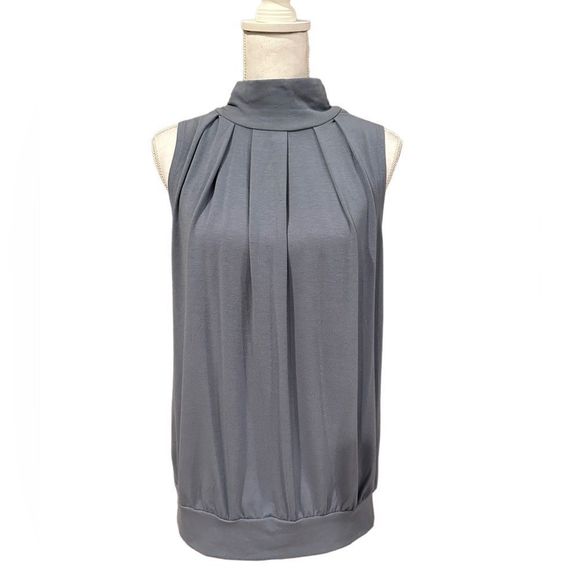 Zenana Outfitters Tops - Zenana Premium Gray Blue Mock Neck Banded Hem Sleeveless Top